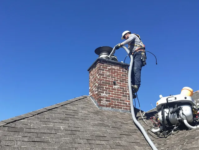 Dedicated Montville Chimney Sweep team member cleaning a chimney in Montville, CT