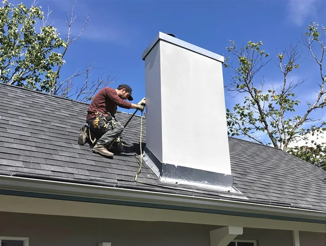 Montville Chimney Sweep team member finishing chimney construction in Montville, CT