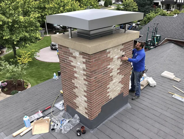 Montville Chimney Sweep team working on a custom chimney remodel in Montville, CT